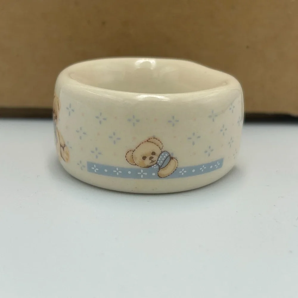Vintage 80s Stoneware Country Bears Tienshan Napkin Rings Set Cottage Theodore
